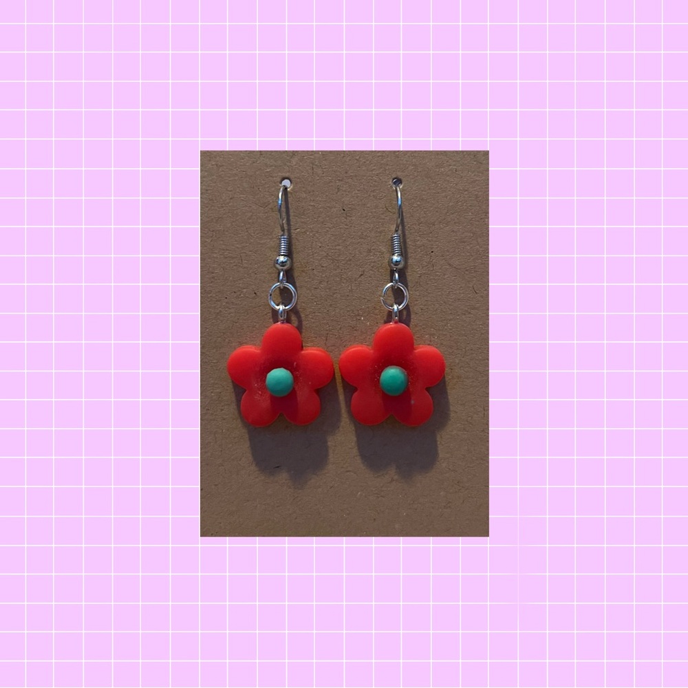 Red flower earrings
